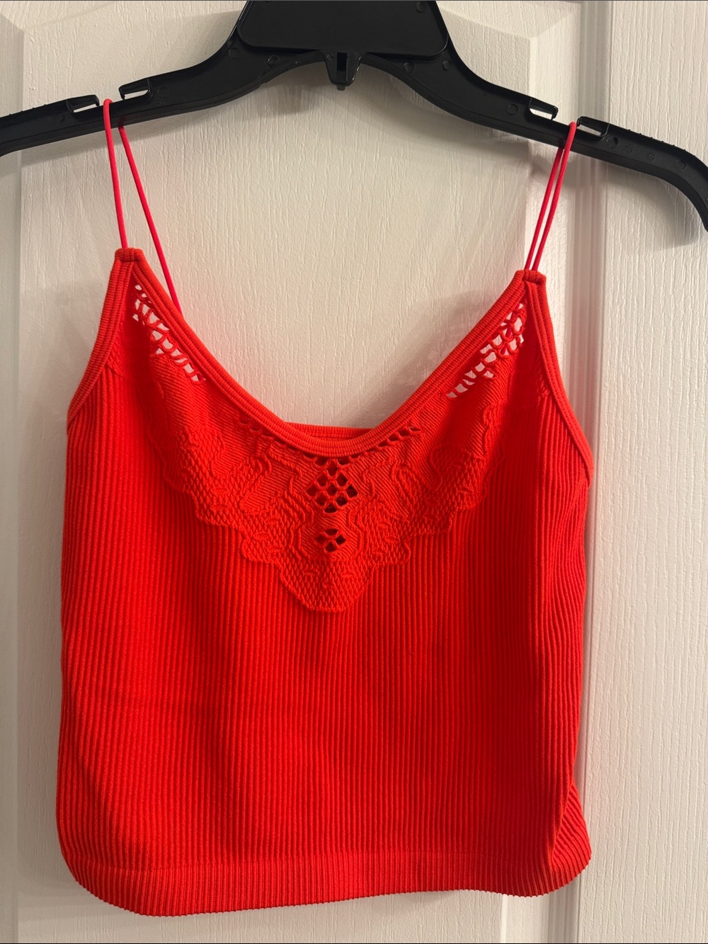 Orange Crochet-Trim Ribbed Cami Tank